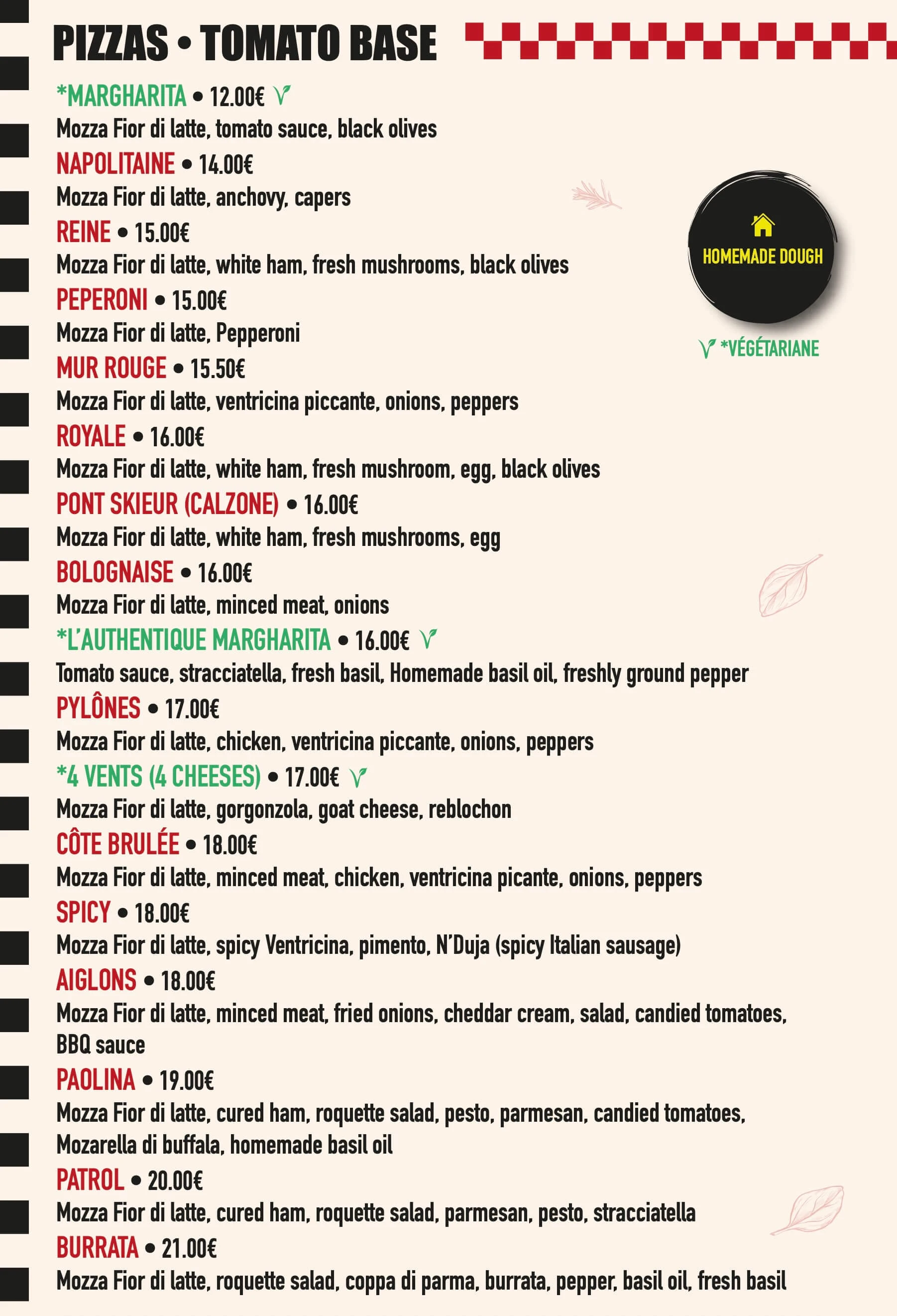 pizza-patrol.fr - Carte Pizza Base Tomate - Anglaise